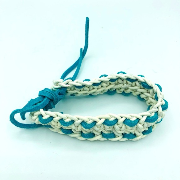 Crocheted Leather and Suede Bracelet - Picture 3 of 7